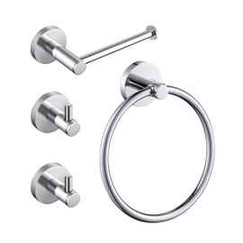 KIBI Circular 4-Piece Bathroom Hardware Set – Includes Towel Ring, Toilet Paper Holder, 2 Robe Hooks, Solid Brass Construction, Wall-Mounted Design (Chrome) (C-KBA14-4-1)