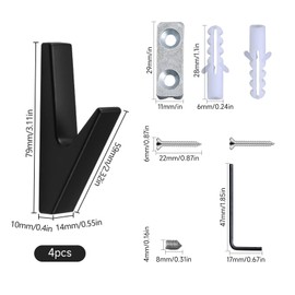 CANGCANG Set of 4 Coat Hooks, Black, Matt Black, Acoustic Panels Accessories, Coat Hooks, Acoustic Panels, Coat Hooks, Wall Hooks, Coat Hooks for Bathrooms, Kitchens