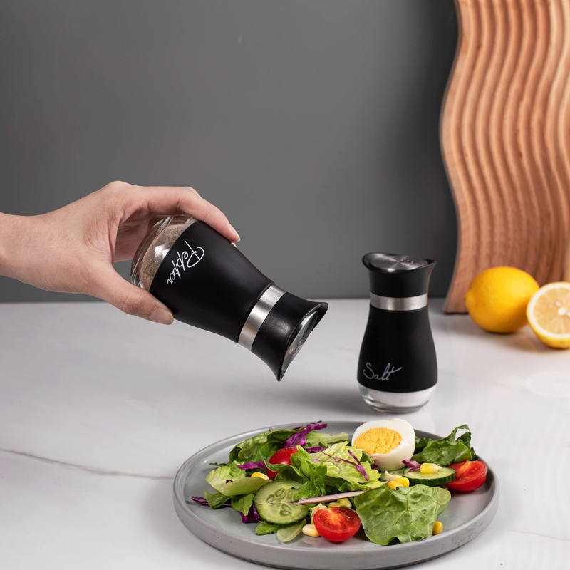 Lonffery Salt and Pepper Shakers, Stainless Steel and Glass Bottle,