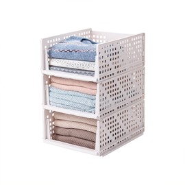 Folding and Stackable Storage Shelf | Foldable Drawer Organizer | Closet Wardrobe Organizer, Set of 4, White