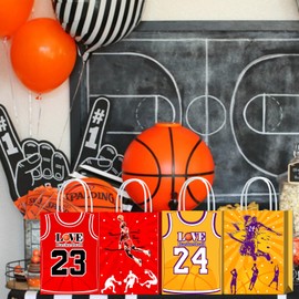 16 Pieces Basketball T-shirt Gifts Bags for Birthday Party Supplies,Basketball Jersey Goody Snacks Treat Favors Bags with Handles for Kids Adults Basketball Theme Party Decorations