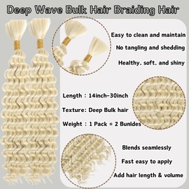 Deep Wave Bulk Hair For Braiding Hair 22inch 155g No Weft Wet And Wavy Quality Synthetic Hair Braiding Extensions For Boho Braids（2 Bundles/Pack 613#）