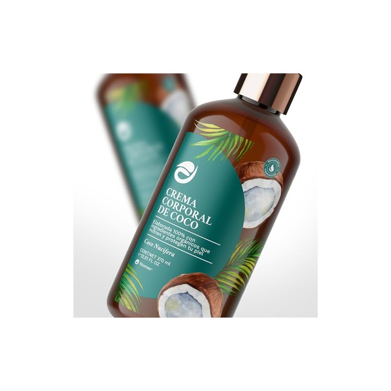 Crema Corporal de Coco Orgánica, Loción Hidratante Natural, 370 ml