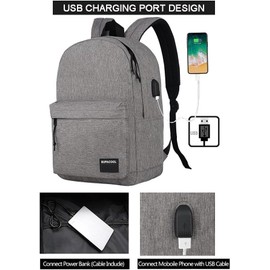 SUPACOOL Lightweight Casual Laptop Backpack for Men and Women, classic backpack for College Travel Work(Light grey)