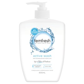 Femfresh Active Intimate Wash 600ml - With Ginseng Extract & Silver-Ion Technology, pH & Microbiome Balanced, 94% Natural Origin Ingredients, Hypoallergenic & Soap-Free - Up to 12hrs Freshness