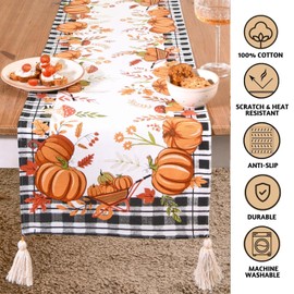 Folkulture Table Runner 108 Inches Long for Dining Table Decor, 100% Cotton Farmhouse Style Table Runner, Boho Runner for Fall Décoration, Coffee Table Runner, Harvest Garden