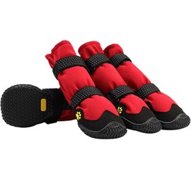 GLE2016 Dog Boots Waterproof Dog Shoes with Reflective Strap Warm Lining Non-Slip Sole Dog Boots for Snow Rain (Red, 5#)