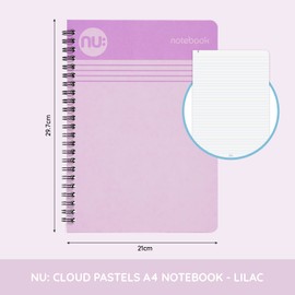 NU Notebooks - Cloud Pastels Range - A4 Lilac Notebook - Wirebound Notebook - 110 Pages