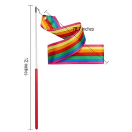 JBBERTH 4pcs 2M Dancer Ribbon,Rhythmic Dance Ribbons for Kids,Sport Gymnastics Dance Ribbon, Baton Twirling-Set of 2 (Rainbow and Flame)