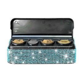 Bittwee Bling Car Coin Holder, Crystal Rhinestone Vehicle Change Organizer Box, Portable Diamond Automotive Storage Coin Money Dispenser Accessories, Universal for SUV, Sedan, Truck (Blue)