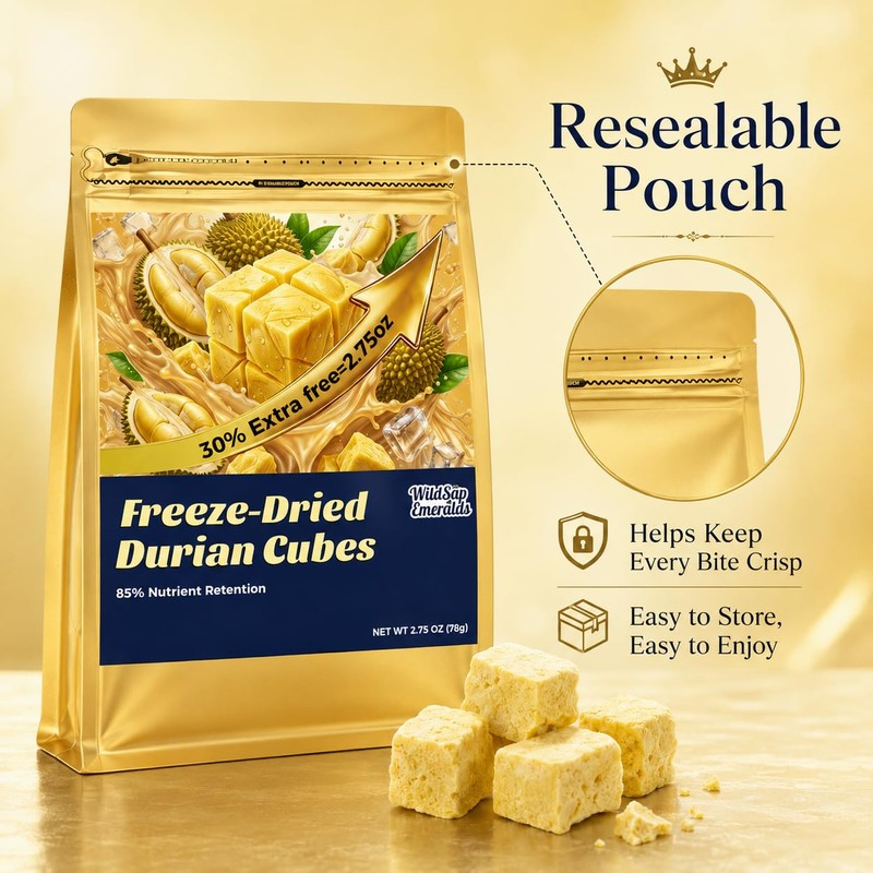 WildSap Emeralds Freeze Dried Durian (78g/2.75 Oz) - Crispy Tropical