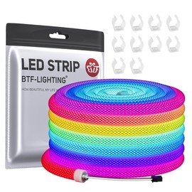 BTF-LIGHTING 16.4FT WS2811 WS2812B IC RGB DC5V 360 Degree Round Reticulate Pattern Chasing Color Neon LED Strip Flexible Nylon Silicone IP67 Waterproof Dream Color Rope Light(No Adapter or Controller)