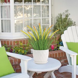 UXORSN 24PCS Artificial Yellow Dog Tail Grass Onion Grass UV Resistant Outdoors Faux Shrubs Ornamental Wheat Grass Cattails Faux Bushes Home Decor for Outdoor Garden