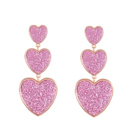 Hot Pink Heart Drop Earrings Long Cute Glitter Acrylic Love Heart Shaped Statement Earrings Valentine’s Day Gifts for Women-style5