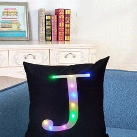 ZUODU Black Cushion Cover Creative LED Colorful Lighting Velvet Letter Cushion Cover Pillow Cover Bar Use Party Use Festival Use Gift Use18”x18” or 45cm x 45cm 1pc (J)