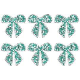M METERXITY 6-Pack Rhinestone Bow Knot Iron-on Patches 6cm Dark Green Adhesive Appliques Rhinestone Glitters Bow Knot Patches for DIY Crafts/Clothing Repairing/Shoes/Bag/Hat