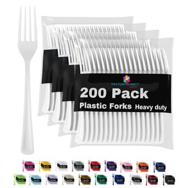 Party Solids White Plastic Forks 200 Pieces White Forks Disposable Utensils Heavy Duty Plastic Cutlery Set Disposable Cutlery Sets Flatware Sets Silverware Set Party Supplies & Party Tableware