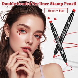 XINGXYUEL 2PCS Double-headed Eyeliner Stamp Pencil Red Liquid Winged Eyeliner Stamp Pen Waterproof Smudgeproof Eye Liner Stamp for Eye Makeup(Star+Heart)