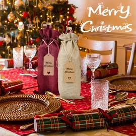 Aoonby Burlap Wine Bags, 12 Pcs Christmas Gift Bags Wine Bottle Covers with Drawstrings, Tags & Ropes, Reusable & Ideal for Christmas Holiday Wedding Birthday Travel Party Housewarming Storage