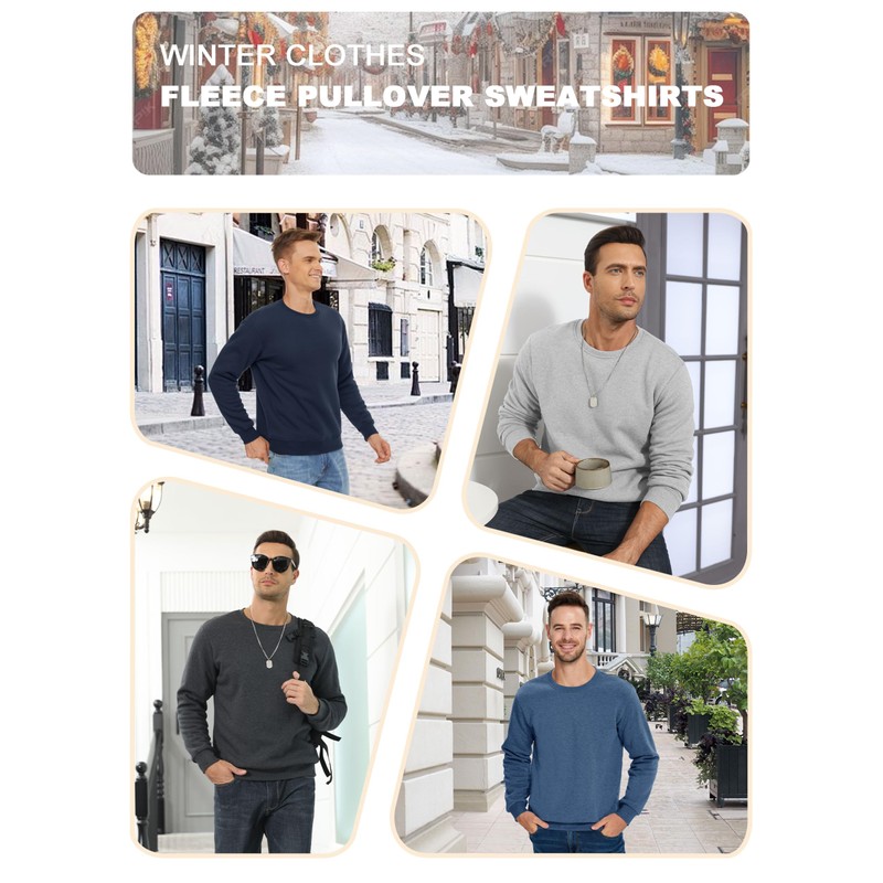 MAGCOMSEN Mens Sweatshirt with Sherpa Lining Pullover Men Winter Basic