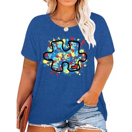 Plus Size Autism Shirt for Women Be Kind Autism Tshirt Autism Heart Graphic Tees Autism Accept Tops(Blue2,2XL)