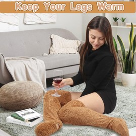 Long Fluffy Socks Over Knee High Socks, Fuzzy Leg Warmers Thigh High Socks Women Thermal Sleeping Socks Cozy Leg Cover Socking Winter Slipper Socks Slipper Gifts for Boots Girls Ladies Christmas Home