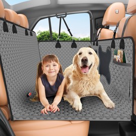 YFChangle Back Seat Extender for Dogs,Waterproof Back Seat Pet Cover for Dogs，Hard Bottom Up to 500Lbs Dog Car Seat Cover for Back Seat,Grey Large Space Dog Hammock for Truck