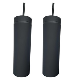 Pack Of 2 Durable 16 oz Tumbler, Drinking Cup with straw, Insulated drinking bottle, Water Bottles, for indoor or outdoor use (Black)