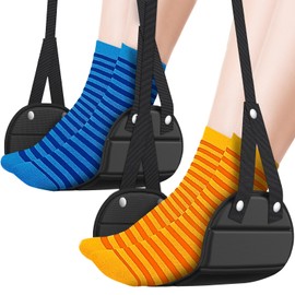 SARISUN Airplane Foot Hammock, Portable Travel Foot Rest Leg Relief, Ergonomic Hanging Sling for Flight Office Home, Comfort Support Travel Essentials, 2 Pack Black
