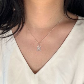 Kraven S925 Silver Initial Necklace Charm Necklace, Dainty Cubic Zirconia Letter Dainty Necklaces Jewelry Birthday Gifts for Women Girls (K)