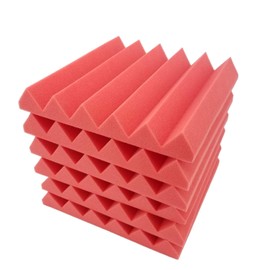 Bookishbunny 2 inch Acoustic Foam Panels Wedges Studio Sound Proofing Recording Studio 12" x 12" x 2" (24 Packs, Red)