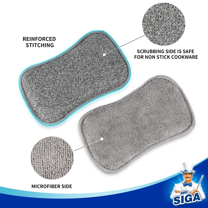 MR.SIGA Dual-Sided Scrub Sponges, Dishwashing Sponges for Kitchen, 6 Pack