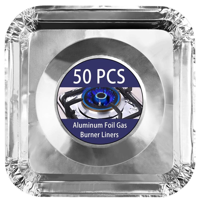 COCIDE 50 Pack Gas Burner Liners Aluminum Foil Square Stove