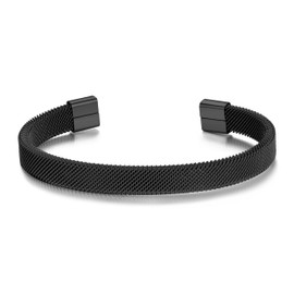 Philip Jones Men's Black Stainless Steel Mesh Cuff Bracelet