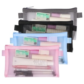 Songaa [4 PCS] Pencil Case, Clear Exam Pencil Pouch Mesh Zipper File Bags, Nylon Pencil Storage Pouch, Document File Folders for Office Supplies, Stationery, Bills, Notes and File for Women/Men/Kids