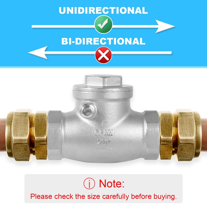 GUXGUY 1-1/2" Stainless Steel Check Valve, NPT Threaded Horizontal Check