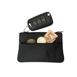 Lederprinz® | Key Case 2 Compartments | Handmade Made in Germany | Real Leather | Nappa Leather | Key Bag for Men and Women Lp015, Black (Black Stitching)