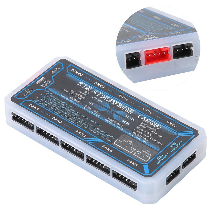 Fan Hub Computer Cooler System PH2.0 4‑Pin LED1‑LED2 FAN1‑FAN10 5V