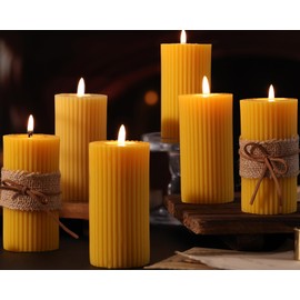 DEVI 6 Pack Pure Beeswax Pillar Candles Bulk-210 Hours, Organic Bees Wax Decorative Candles for Modern Decor-1.96x3.85 Inch, Unscented Natural Bees Wax Pillar Bulk Aesthetic Candles for Home, Wedding