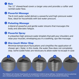 Hibbent 5-spray Filtered Rainfall Shower Head Combo, High Pressure 13'' Showerhead with 10 Spray Modes Handheld, All Metal 3 way Diverter Shower Arm, 71'' Hose and Holder, Oil-Rubbed Bronze