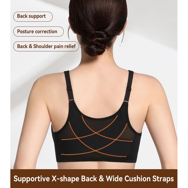 Lemorosy Front Closure Posture Bra Back Support Smoothing Underwire Comfortable