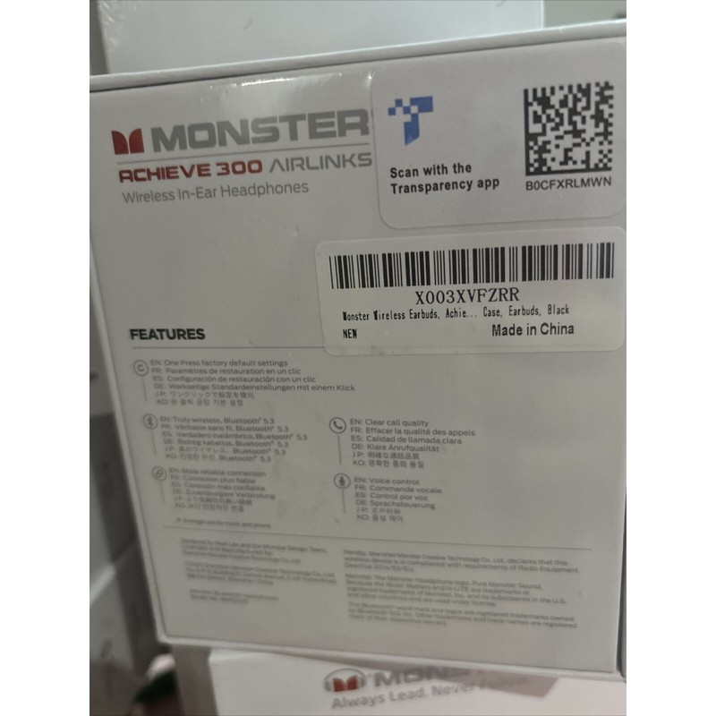 Monster Achieve 300 Airlinks Wireless Bluetooth Earbuds•Touch Control•ENC• Black