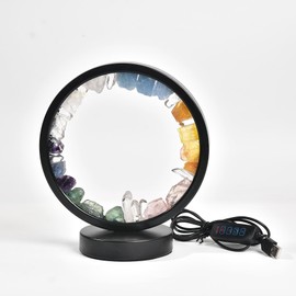 AMOYSTONE Natural Crystal Led Lamp Chakra Crystals Night Light Natural Crystal Table Lamp USB Power Round Mixed Rocks Crystal Lamp for Bedroom Living Room