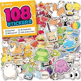 Cute Stickers for Kids - Kawaii Water Bottle Stickers - 108pc Easy Peel Sticker Pack - Waterproof Vinyl Stickers for Teens, Water Bottles, Scrapbook, Tablets - Teacher Reward for Kids Classroom