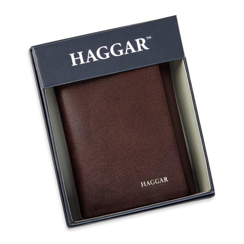 Haggar Men's Leather RFID Trifold Wallet, Brown Extra Capacity, One