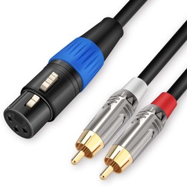 JOLGOO Unbalanced XLR Female to Dual RCA Y Splitter Breakout Cable, 1 XLR Female to 2 RCA Male Y Breakout Cable Adapter Cord, 2 Meters