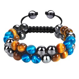 Mochity Mens Bracelet Pearl Natural Stone Bracelet Men Braided Bracelet Adjustable Tiger Eye Lava Stone Bracelet Men Bracelets Gift for Men, Stainless Steel, Stainless Steel