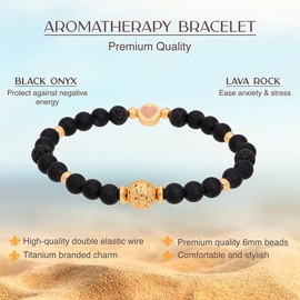 Lia Chahla London Shield Yourself Against Negative Energy, Matte Onyx & Lava Rock Stretch Bracelet with Mystic Aura Oil – Aromatherapy Gifts – Protection Bracelet – 6mm Beads (Black Onyx, Large 20cm)