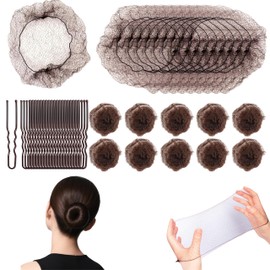 50PCS Hair Bun Nets with 40pcs U Shaped Hair Pins, Brown Invisible Bun Nets, Elastic Edge Mesh Ballet Bun Kit Hair Bun Maker for Women & Child Ballet, Stewardess, Nurse