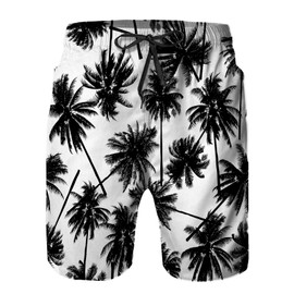 Hzcmaoyi Mens Swim Trunks with Mesh Lining,Seamless Black Coconut Trees Quick Dry Swimsuit Board Shorts Beach Pants Swimwear Bathing Suits L